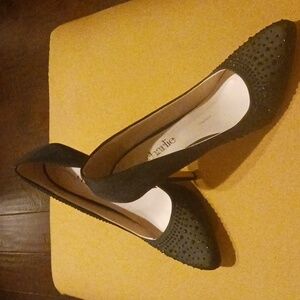 Charming Charlie Black Beaded Pointy Toe Shoes.